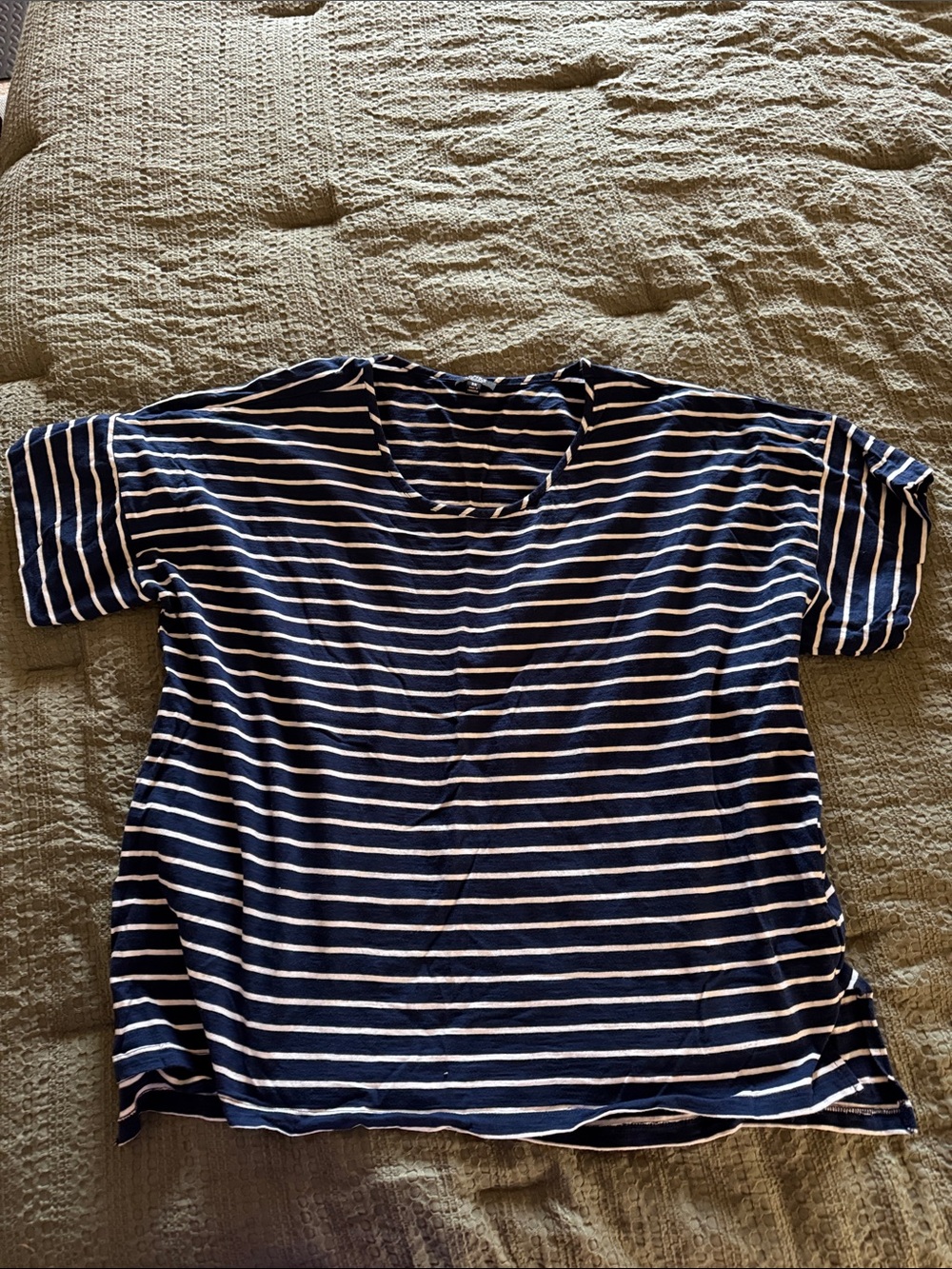 Jones New York Navy and White Striped Short Sleeve Tee